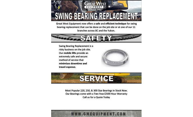 Swing bearing replacement offered by Great West Equipment